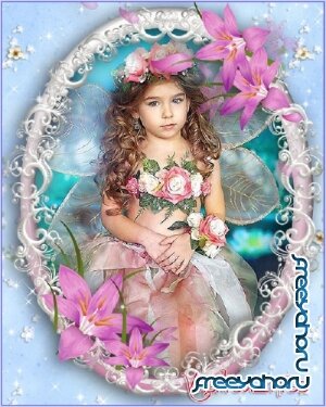 Красивая рамочка для фотошопа с красивым вырезом и розовыми лилиями