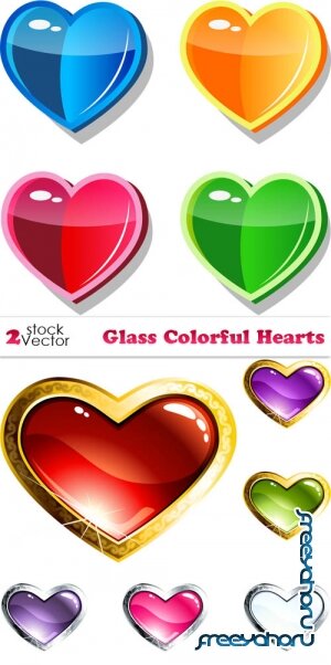 Vectors - Glass Colorful Hearts