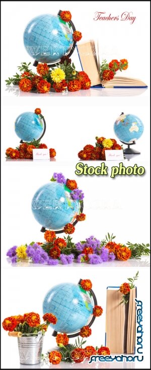    / Globe with flowers - Raster clipart