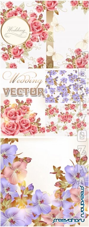     / Beautiful wedding background with colorful flowers - vector clipart