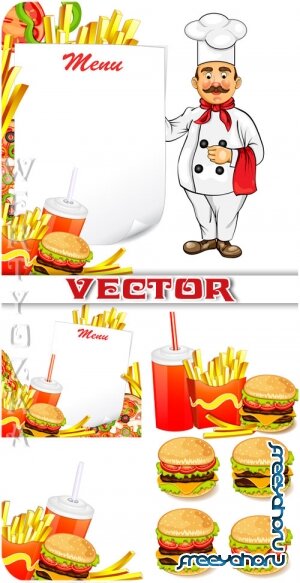 -, ,   / Fast food, cheeseburger, french fries - vector