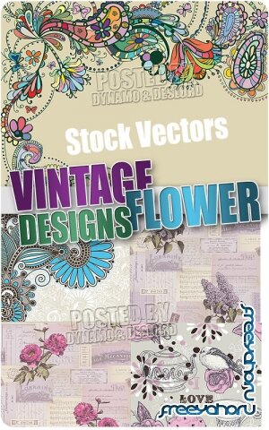 Винтажный цветочный дизайн - Векторный клипарт