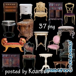 Стулья, кресла, шкафы, столы - старинная и винтажная мебель на прозрачном фоне - часть 2