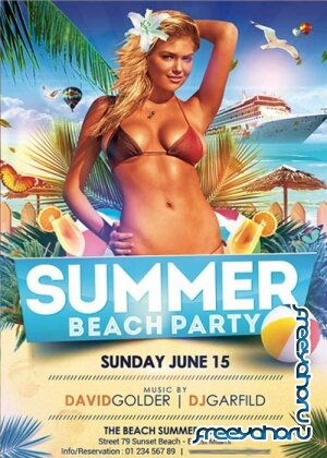 Summer V2 Beach Party Premium Flyer Template + Facebook Cover