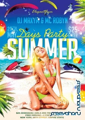 Summer Days Party V1 Flyer PSD Template + Facebook Cover
