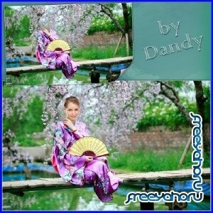 Шаблон для фотошопа - Девушка в кимоно