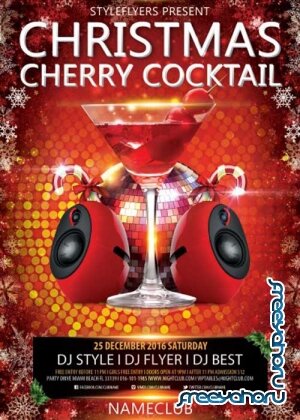 Christmas Cherry Cocktail PSD V1 Flyer Template with Facebook Cover